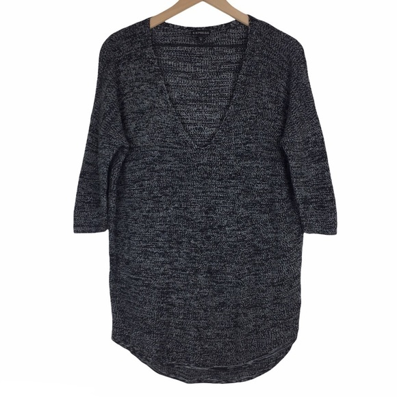 EXPRESS Sweater Tunic Plunge V Neck 3/4 Sleeves Oversized Fit Minimalist Small - Picture 1 of 8